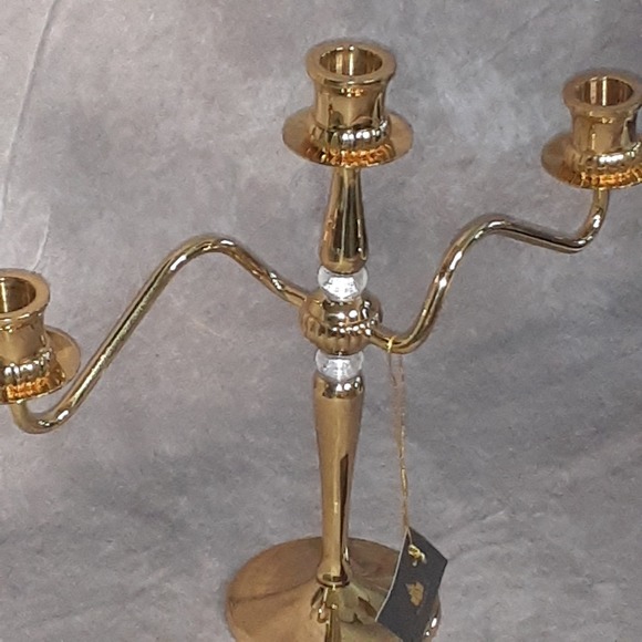 Partylite 3 Piece Brass 3 Arm Candlestick‎ Holder with Box Screw Connections - Picture 2 of 10